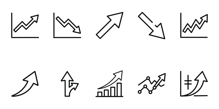 Set of business growth and financial trend arrow icons