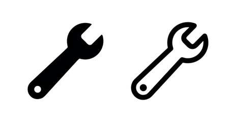 Wrench or spanner tool icon in black glyph and outline styles for repair and construction. © liubomir118809