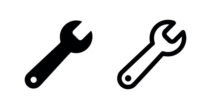 Wrench or spanner tool icon in black glyph and outline styles for repair and construction.