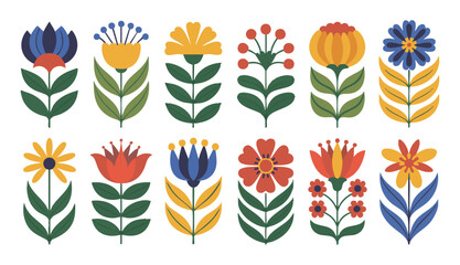 Naive flower set, simple decorative modern floral art design, collection of stylized blooms. © MdNasir