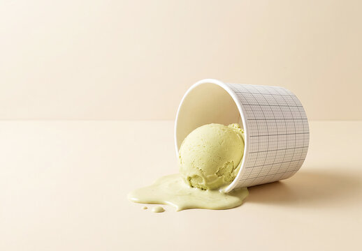 Spilled Ice Cream Cup Tipped Over Branding Mockup