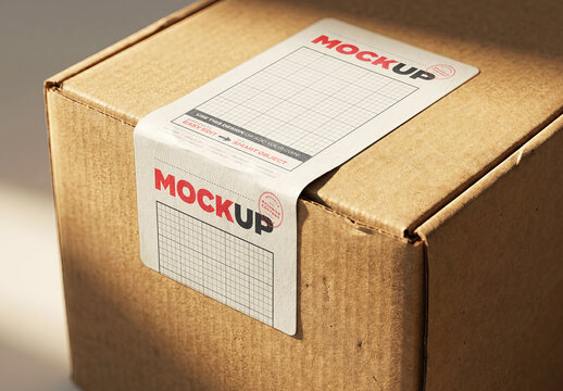 Sticker Closign Cardboard Box Mockup