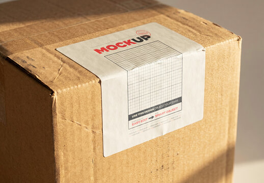 Sticker on Cardboard Box Branding Mockup