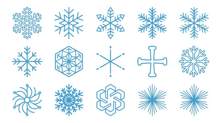 Decorative blue snowflake crystal line icon set © Linda