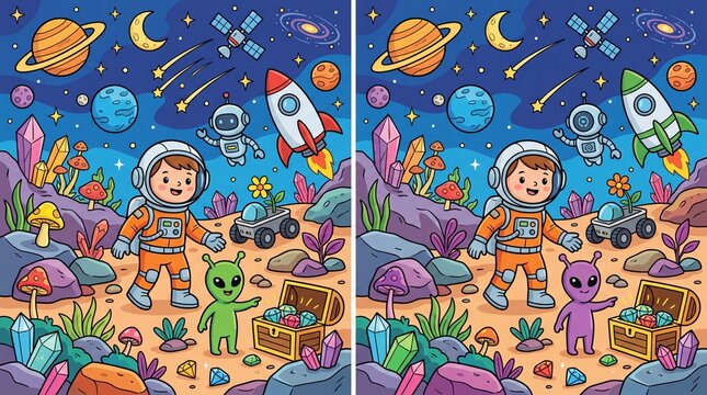A game for children: spot the differences in the picture with the astronaut.