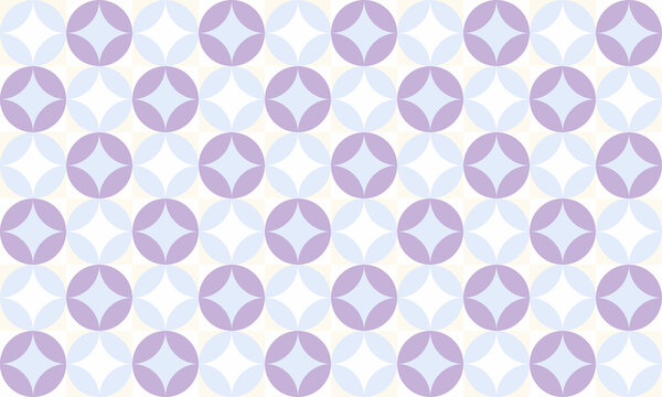 High resolution seamless retro pastel star and circle pattern, lavender and violet geometric tiling background.