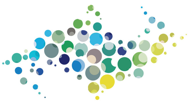 Abstract background with blue and green bubbles of different sizes. Modern design element with geometric circle shape. Digital wallpaper template. Vector illustration, icon. 170