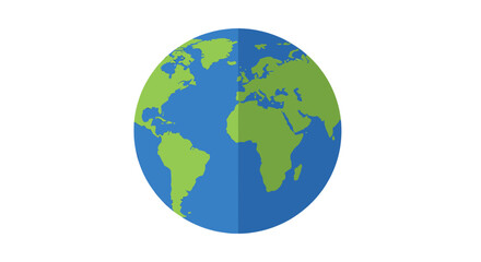 Fototapeta premium Globe icon showing Americas Europe and Africa continents. Earth planet map symbol. Environmental protection and global travel concept. Flat style vector illustration.