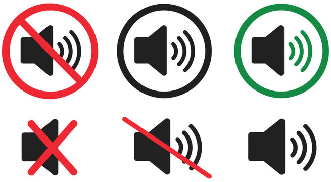 No Speaker Sound and Keep Silence Icon Set Featuring Mute Audio Off and Quiet Zone Symbols Vector Designs