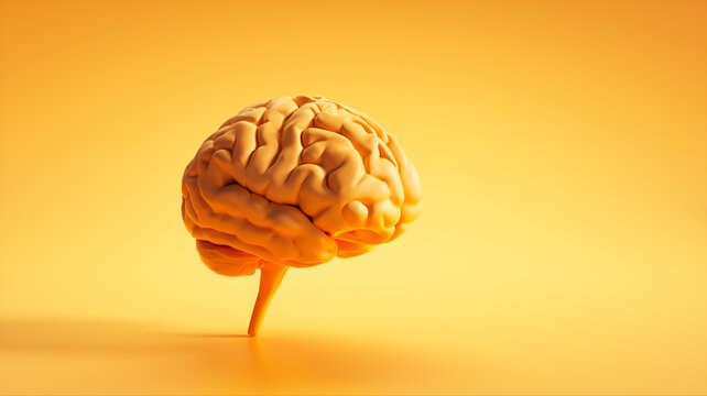 Isolated yellow brain on yellow background with copy space - 3D illustration