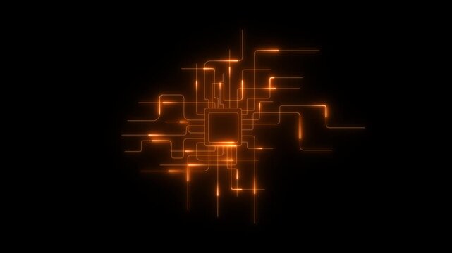 Artificial intelligence Data Transfer electronic board. Glowing Technology Abstract Animation Digital Circuit Board Glowing Lines Nodes Network. international data communication network concept. 4k