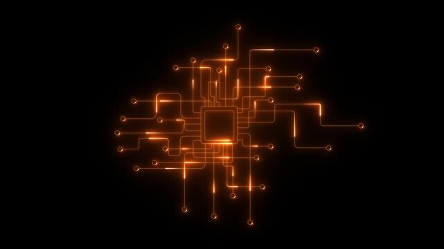 Artificial intelligence Data Transfer electronic board. Glowing Technology Abstract Animation Digital Circuit Board Glowing Lines Nodes Network. international data communication network concept. 4k