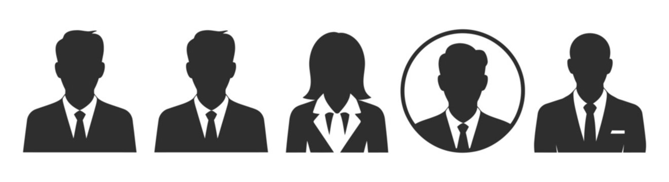 Business people avatars featuring user profile pictures in different styles, professional male and female characters, social media profile icons, clean vector illustration