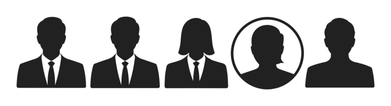 Business people avatars featuring user profile pictures in different styles, professional male and female characters, social media profile icons, clean vector illustration