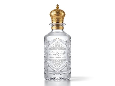 Luxury glass bottle of zamzam water with golden cap