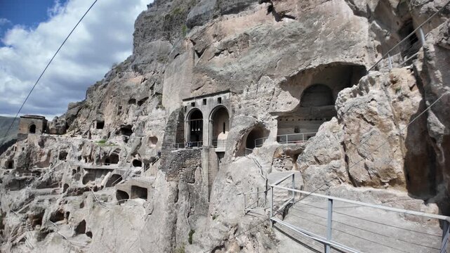 Vardzia. A historical 12th-century cave monastery complex. Is carved directly into the rock face of Erusheti mountain in Georgia