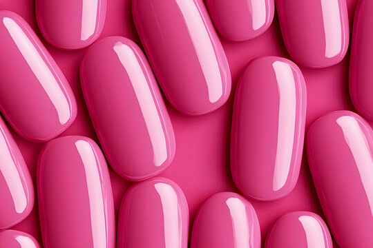 Pink nail polish as a backdrop, viewed from above
