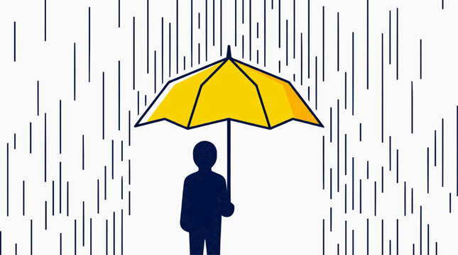 Flat 2D Vector Illustration of a Person Holding a Yellow Umbrella in the Rain