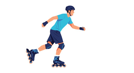 Obraz premium Fit young man rollerblading with focus and determination while wearing a helmet and protective pads in a flat illustration.