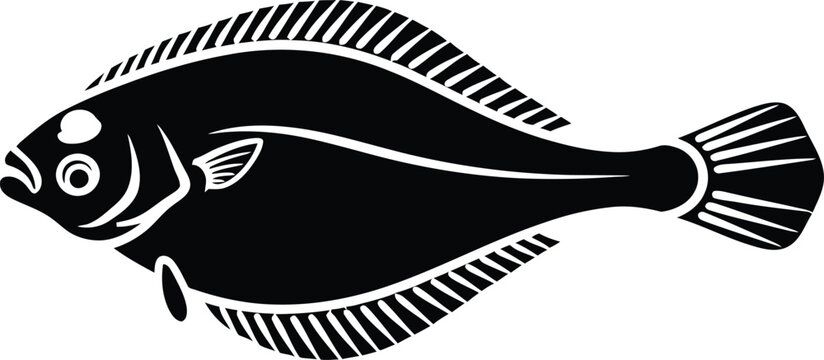 Silhouette vector flat flounder fish swimming isolated simple black design