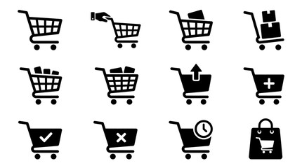 Dynamic shopping cart icons with status indicators. © Safara