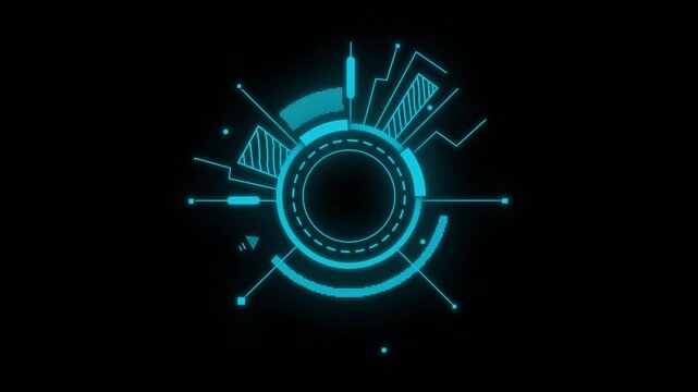 Futuristic HUD digital interface HUD circle scanning data overlay on black background.