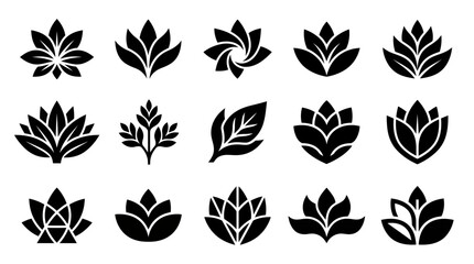Fototapeta premium Set of Black Floral and Leaf Icons, Vector Graphic Elements