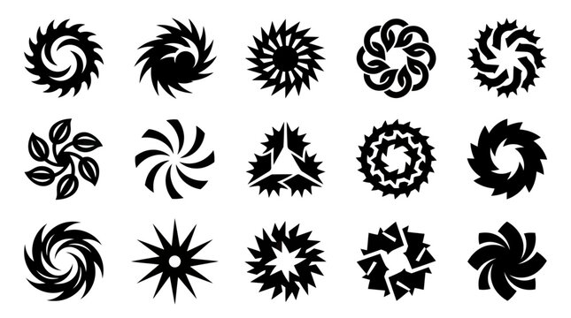 Abstract Geometric Shapes Set, Swirls, Stars, Flowers, Tribal Motifs