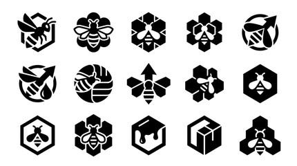 Bee Icons and Symbols Set - Honeycomb, Hexagon, Droplet, Growth © atha_lintar