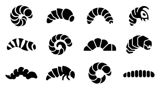 Insect Larva Collection: Vector Icons of Caterpillars, Grubs, and Worms