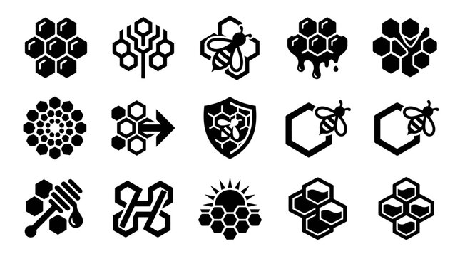Bee and Honeycomb Icons Set: Vector Graphics for Natural Products and Apiary Branding