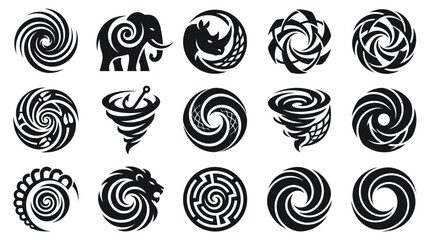 Black Swirls and Animal Silhouettes Vector Icons Set © atha_lintar
