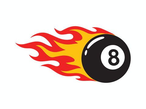 Eight ball with flames a vector illustration on a white background eightball