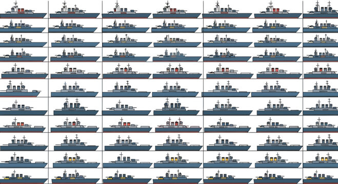 Collection of Modern Warships, Naval Fleet, Military Vessels, Destroyer, Frigate
