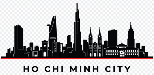 Obraz premium Ho chi minh city skyline silhouette vector illustration with famous landmarks