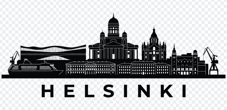 Helsinki, finland city skyline black silhouette vector illustration