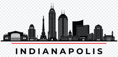 Fototapeta premium Indianapolis city skyline silhouette vector illustration with famous landmarks