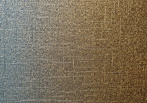 Brown textured fabric with gold metallic thread pattern woven design