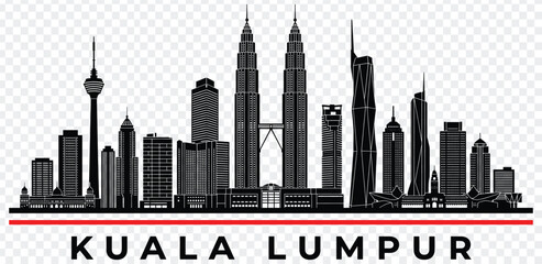 Obraz premium Kuala lumpur skyline black silhouette illustration with text