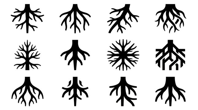 Collection of Tree Root Silhouettes - Various Patterns and Styles