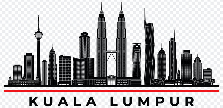 Kuala lumpur skyline black silhouette illustration with text