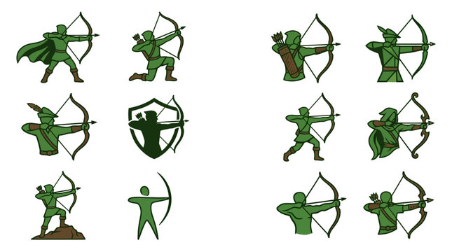 Dynamic archer and fantasy warrior silhouettes.