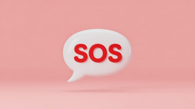 White speech bubble with red SOS letters on pink background