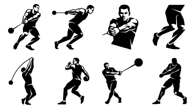 Athletes Performing Track and Field Throws - Hammer, Shot Put, Discus