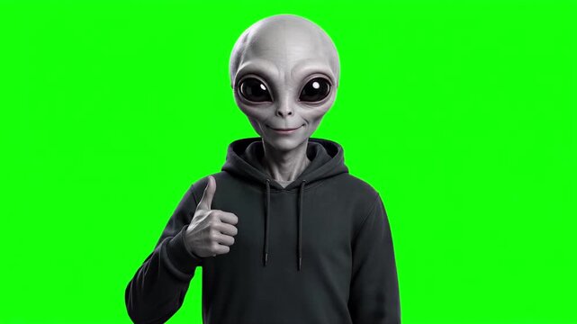 Realistic 3D friendly humanoid android robot giving a thumbs up, artificial intelligence technology and future automation approval concept isolated on chroma key green screen background