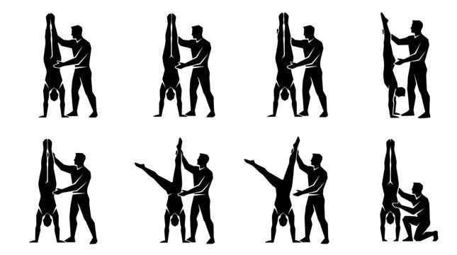 Gymnastics Training Silhouettes: Handstand Progression and Support