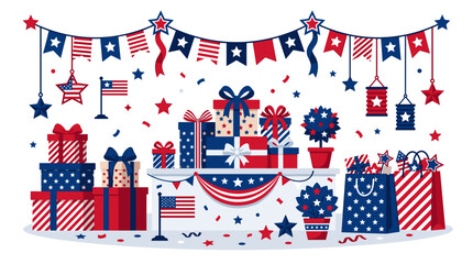 Obraz premium American Independence Day Celebration with Gifts and Decorations