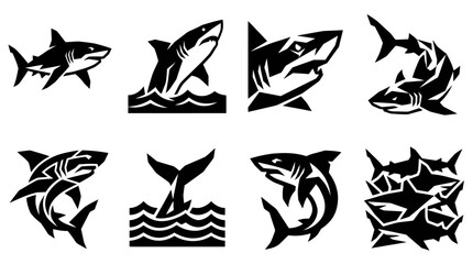 Obraz premium Shark Icons Set, Tribal Style Vector Graphics Collection