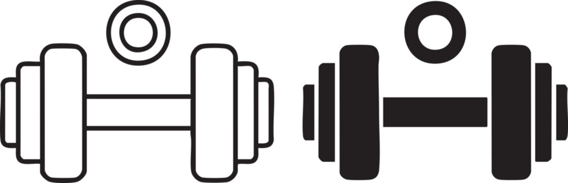 Black and white line of two dumbbells with washers weight fitness exercise