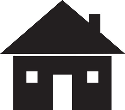 Black and white minimalist house with triangular roof and three windows chimney